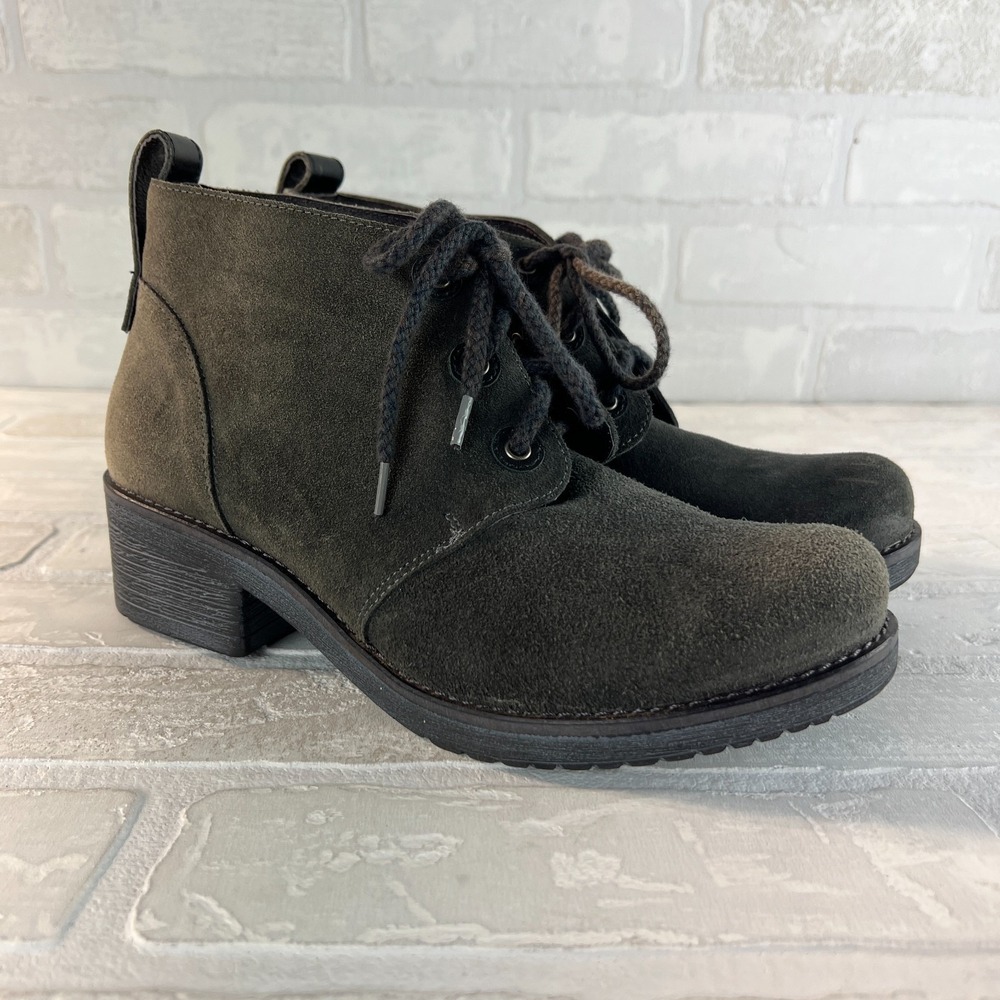NAOT Ankle Booties Womens 8 8.5 Gray Suede Leather Lace Up Love Chukka Boots 39